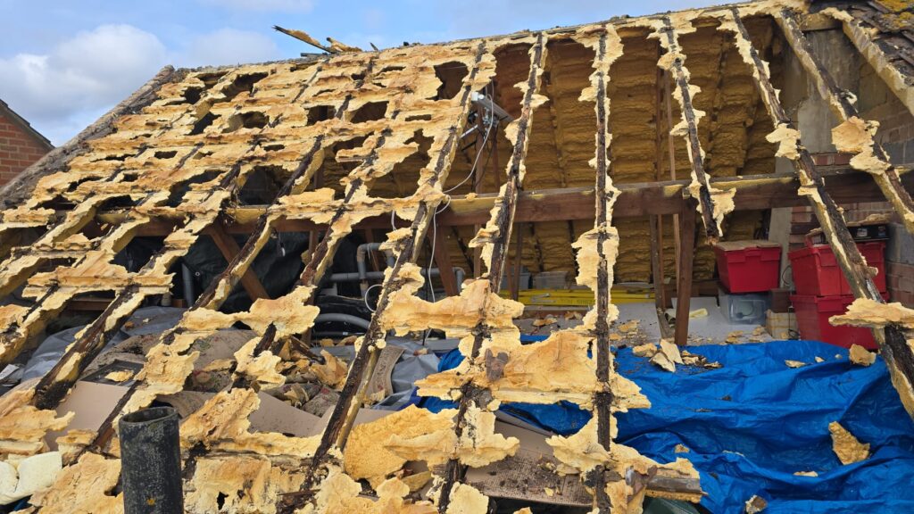This is a spray foam removal job in progress on a residential property in Nottinghamshire.