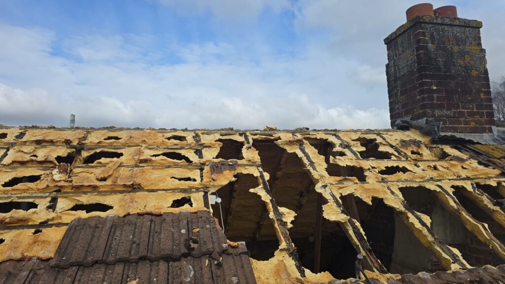 This is a spray foam removal job in progress on a residential property in Nottinghamshire.