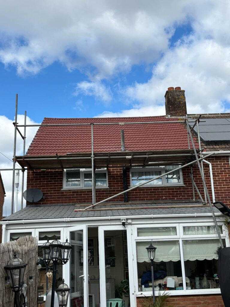 This photo shows a roof in Nottinghamshire before spray foam removal started.