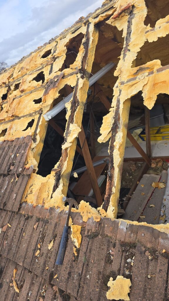 This is a spray foam removal job in progress on a residential property in Nottinghamshire.